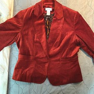 Beautiful burnt orange velvet blazer for fall. Paisley lining is stunning!